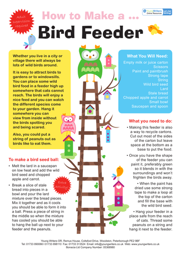 How To Make A Bird Feeder By Youngwriters Teaching Resources