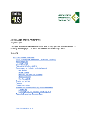 Maths Apps index #maths4us Project Report