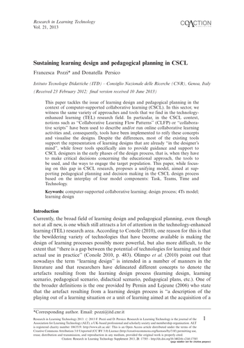 Sustaining learning design &  pedagogical planning