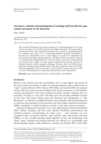 Awareness, attitudes and participation of staff