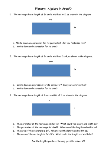 Plenary for Factorising to 1 bracket