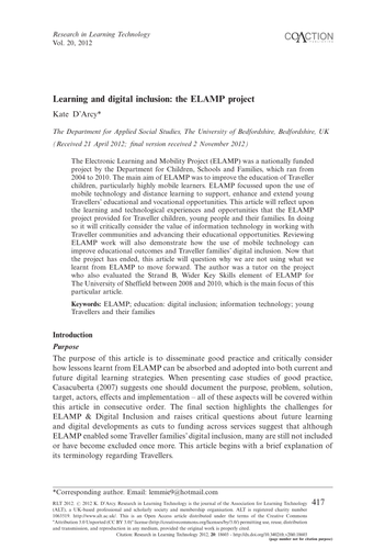 Learning and digital inclusion: the ELAMP project