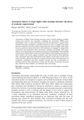 Assessment choices to target higher order outcomes