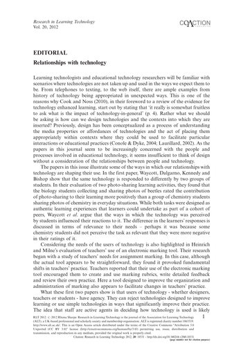 Editorial: Relationships with technology