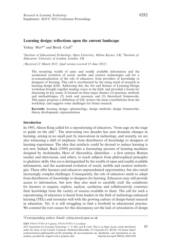 Learning design: reflections upon the landscape