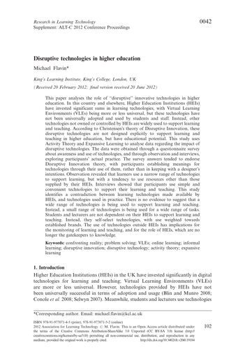 Disruptive technologies in higher education