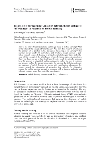 Technologies for learning? An actor-network theory