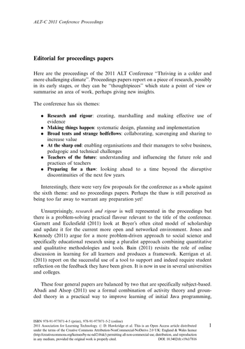 Editorial for proceedings papers
