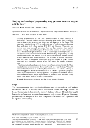 Studying the learning of programming