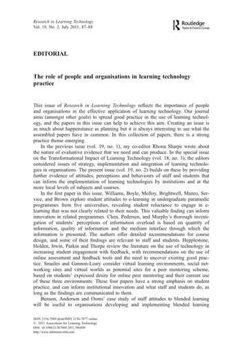 The role of people and organisations in learning