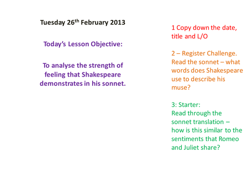 Shakespeare & Sonnets Scheme for Control Ass. Y10