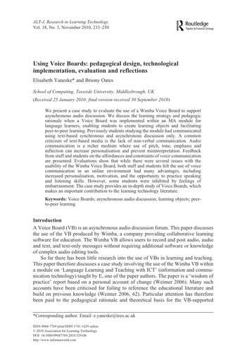 Using Voice Boards: pedagogical design etc.