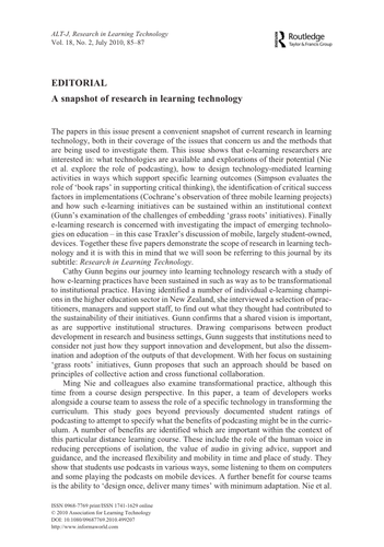 A snapshot of research in learning technology