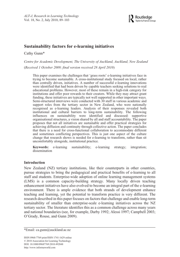 Sustainability factors for e-learning initiatives