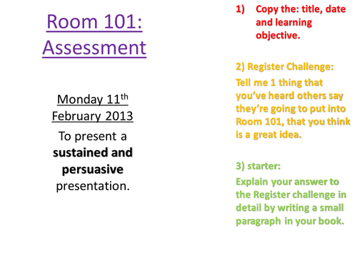 Room 101 Speaking & Listening Scheme of Lessons