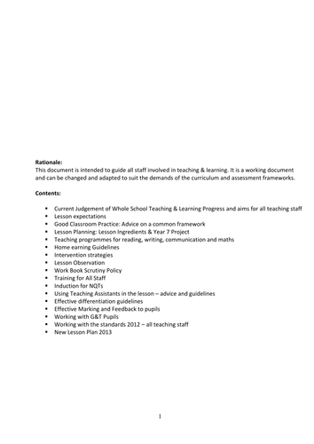 Teaching & Learning Policies / Staff Handbook