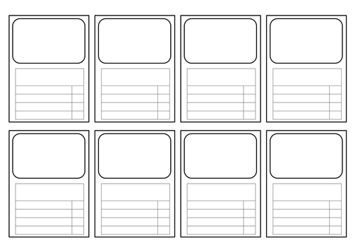 templates for Top Trumps-style cards: ALL subjects