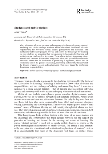 Students and mobile devices