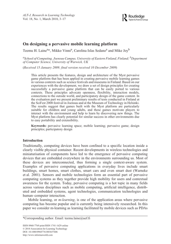 On designing a pervasive mobile learning platform