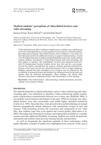 Medical students’ perceptions of video lectures