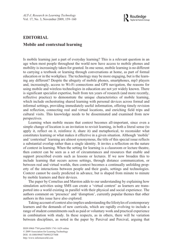 Mobile and contextual learning