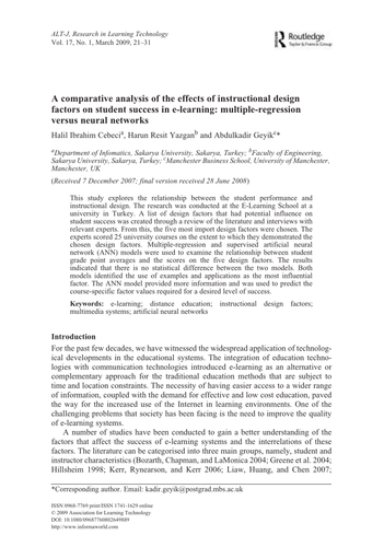 Analysis of the effects of instructional design