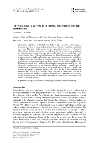 The Campaign:a case study in identity construction
