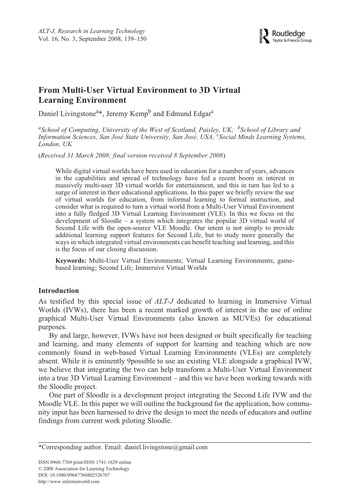 From Multi-User Virtual Environment to 3D