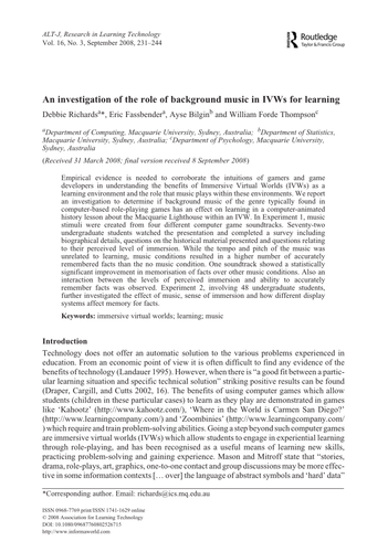 An investigation of the role of background music