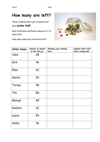 halving numbers worksheet halting time