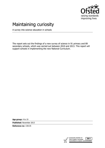 Maintaining Curiosity - Science Osfted Advice 2013