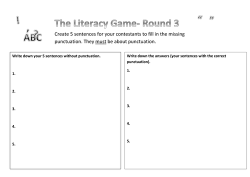Game Show Revision Of Literacy Basics Scheme