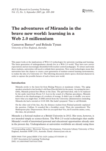 The adventures of Miranda in the brave new world