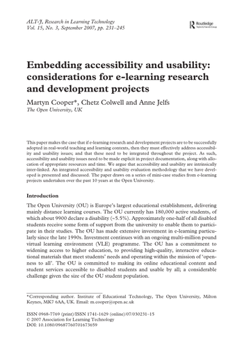 Embedding accessibility & usability:considerations