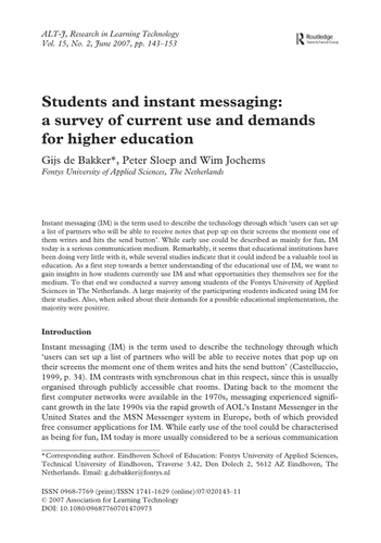 Students and instant messaging: a survey