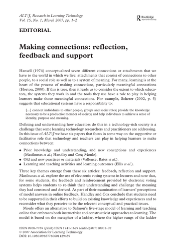 Making connections: reflection, feedback & support