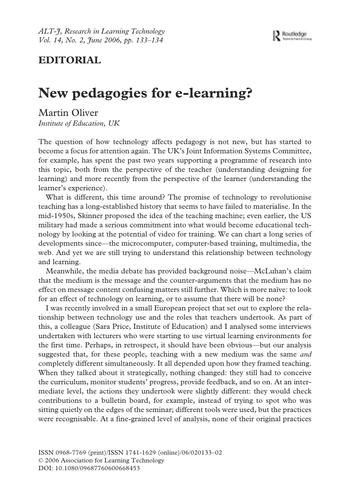 New pedagogies for e-learning?