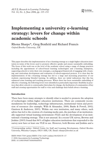 Implementing a university e-learning strategy