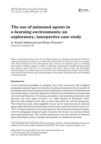 The use of animated agents in e-learning