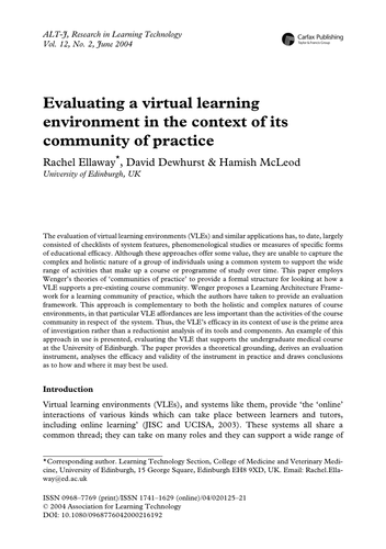 Evaluating a virtual learning environment