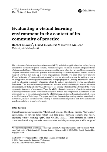 Evaluating a virtual learning environment | Teaching Resources