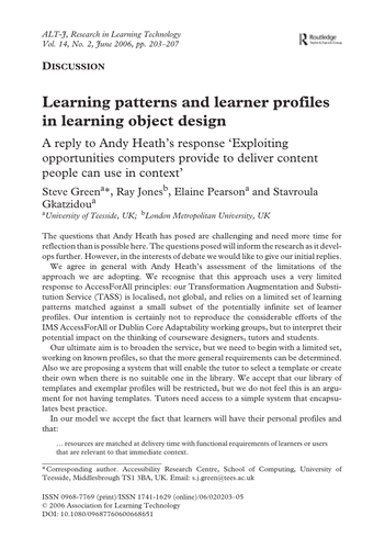 Learning patterns and learner profiles