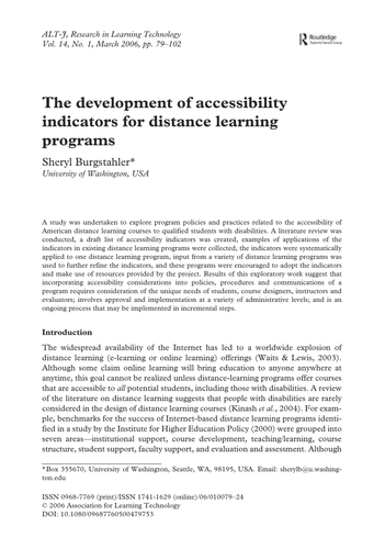 The development of accessibility indicators