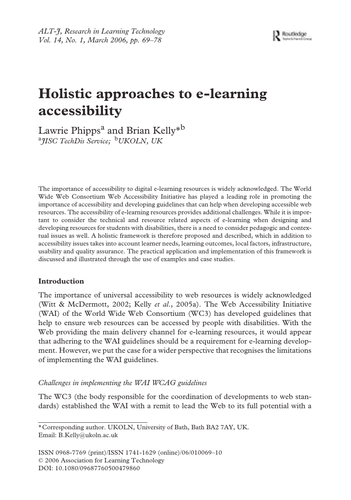 Holistic approaches to e-learning accessibility