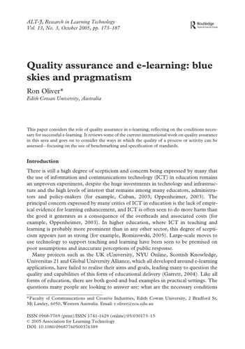 Quality assurance and e-learning
