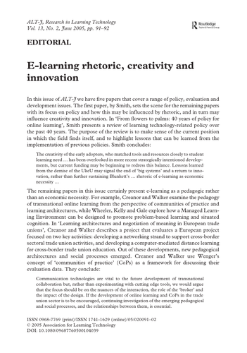 E-learning rhetoric, creativity and innovation