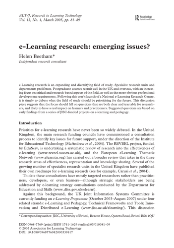 e-Learning research: emerging issues?