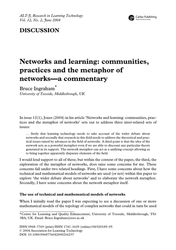 Networks and learning: communities, practices 1