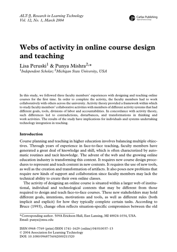 Webs of activity in online course design& teaching