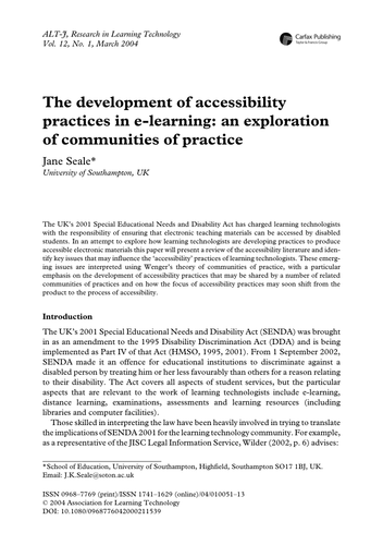 The development of accessibility practices